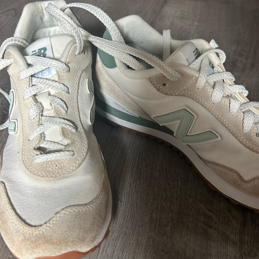 New Balance Cream and Sage Green Casual Sneakers - Picture 3 of 9